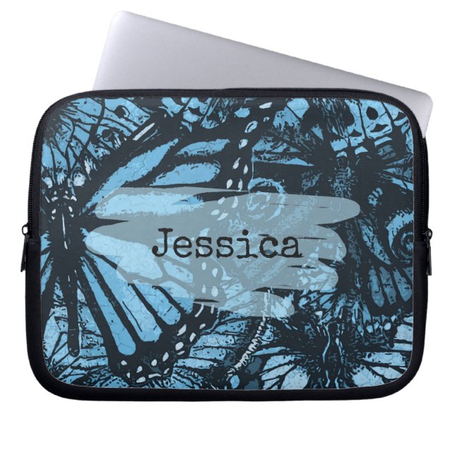 Abstract Grunge Blue Butterfly Art Personalised Laptop Sleeve (Front)