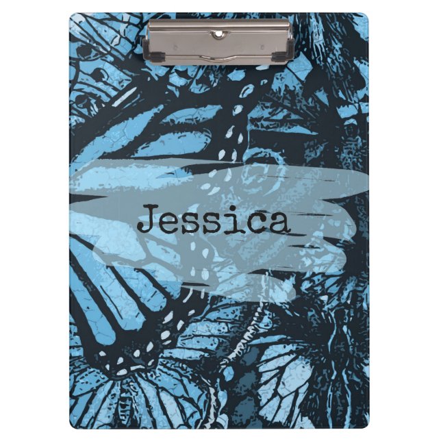 Abstract Grunge Blue Butterfly Art Personalized Clipboard (Front)