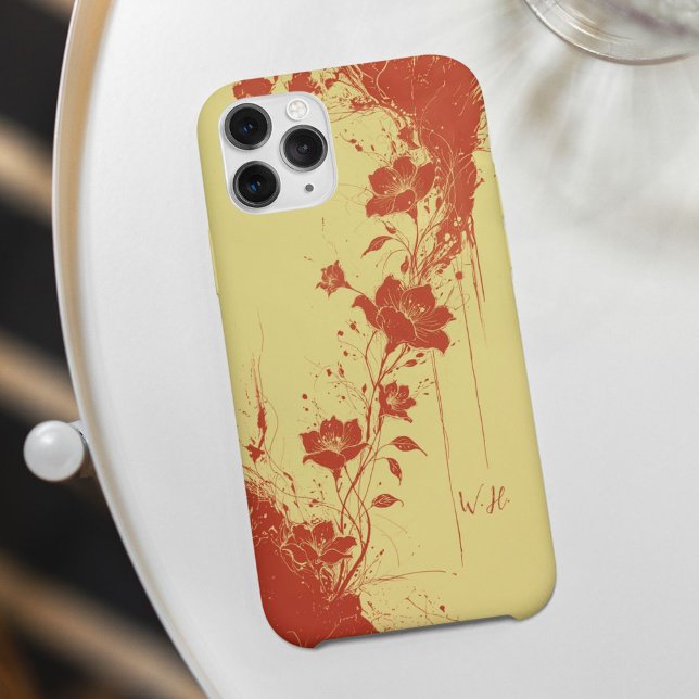 Abstract Grunge Flowers Orange Yellow Monogram Case-Mate iPhone Case (Creator Uploaded)