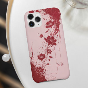 Abstract Grunge Flowers Red Pink Monogram iPhone 16 Case