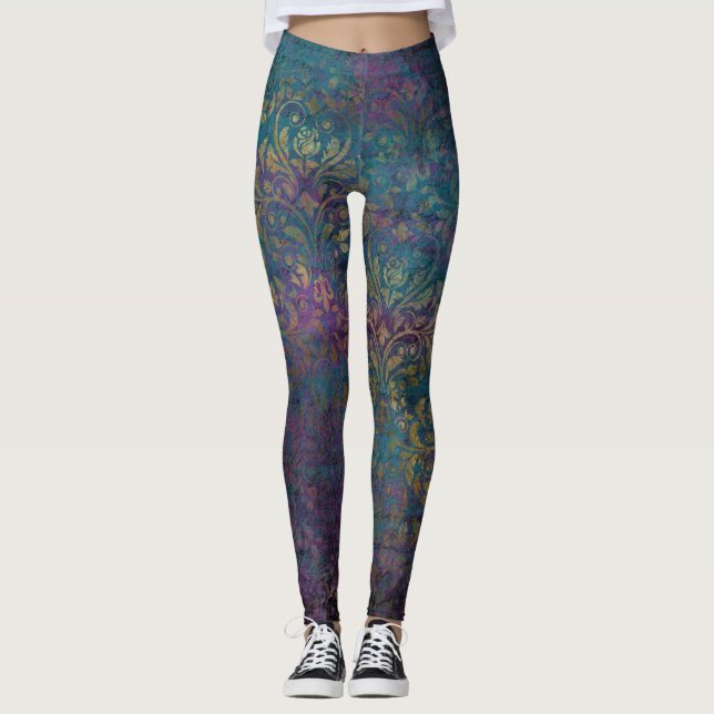 Abstract grunge gold textures leggings (Front)