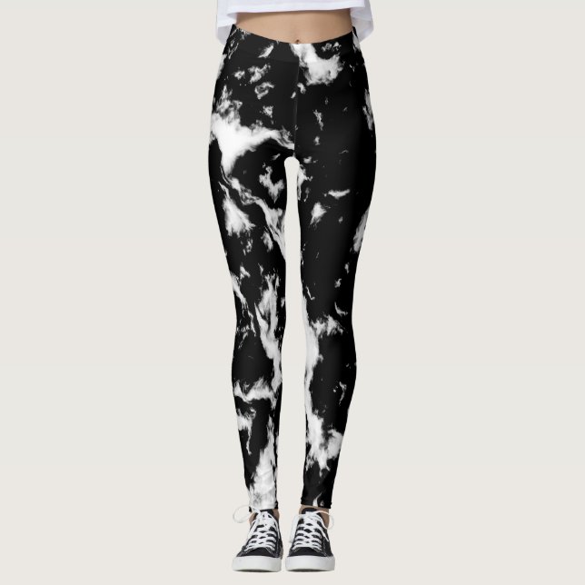 Abstract Grunge Marble - Black and White Collectio Leggings (Front)