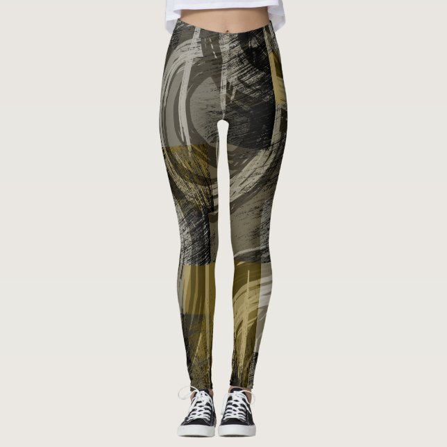 Abstract grunge, monochrome brown leggings (Front)