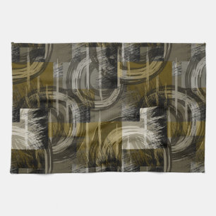 Abstract grunge, monochrome brown tea towel