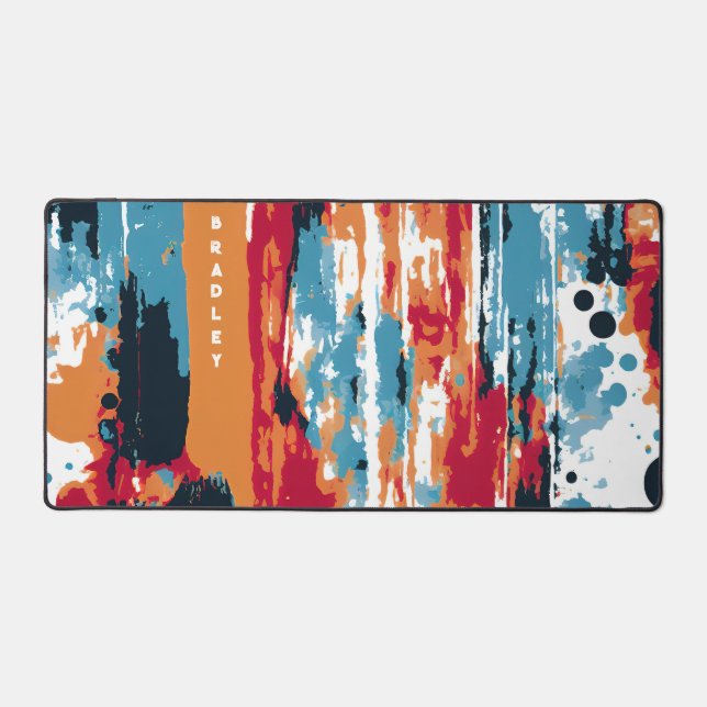 Abstract Grunge Paint Modern Personalised Name Desk Mat (Front)