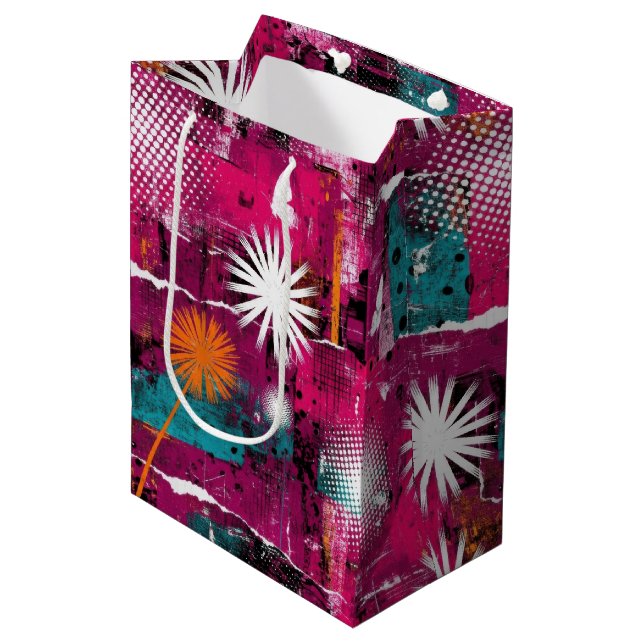 Abstract Grunge Pattern with Dandelion Medium Gift Bag (Front Angled)