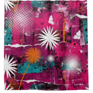 Abstract Grunge Pattern with Dandelion Shower Curtain
