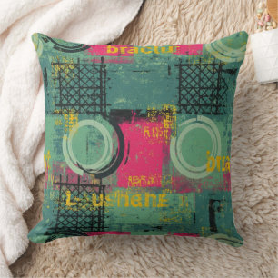Abstract Grunge Pattern with Geometric Shapes Cushion