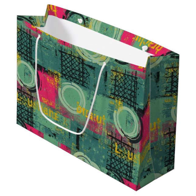 Abstract Grunge Pattern with Geometric Shapes Large Gift Bag (Front Angled)