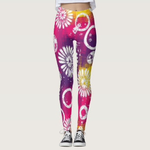 Abstract Grunge Pattern with Starburst & Bubble Leggings