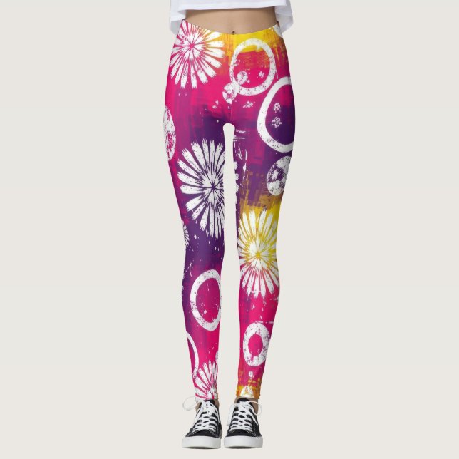 Abstract Grunge Pattern with Starburst & Bubble Leggings (Front)