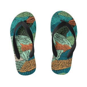Abstract Grunge: Seamless Pattern Design. Kid's Flip Flops