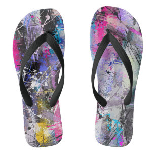 Abstract Grungy Colourful Paint Flip Flops