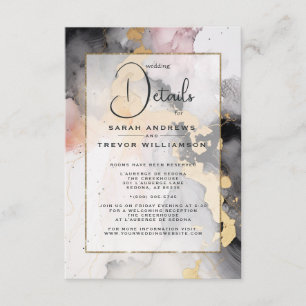 Abstract Guest Details Black Gold Rose Pink  Enclosure Card