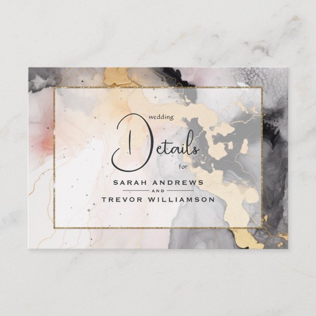 Abstract Guest Details Black Gold Rose Pink  Enclosure Card (Front)