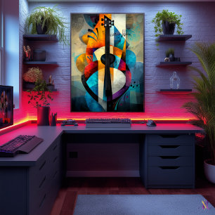 Abstract Guitar Art - Geometric Music Design Poster