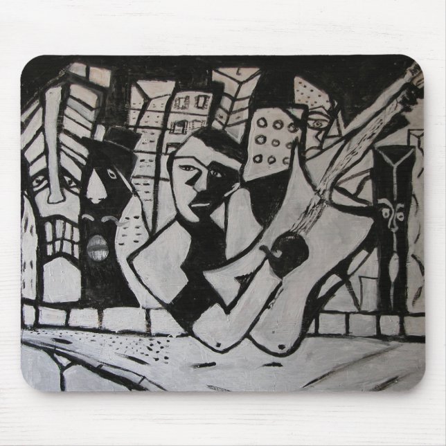 ABSTRACT GUITARIST BLACK WHITE MOUSE MAT (Front)