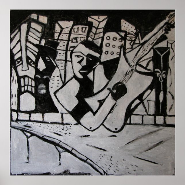 ABSTRACT GUITARIST BLACK WHITE POSTER (Front)