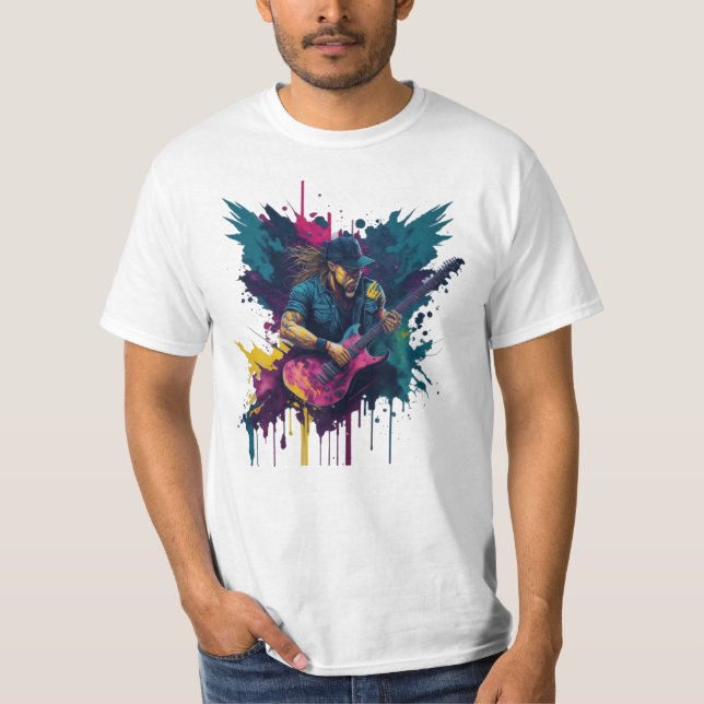 Abstract Guitarist Colourful Artsy Fun Whimsical T-Shirt (Front)