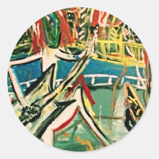ABSTRACT GUITARIST I CLASSIC ROUND STICKER