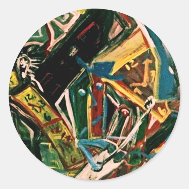 ABSTRACT GUITARIST III CLASSIC ROUND STICKER (Front)