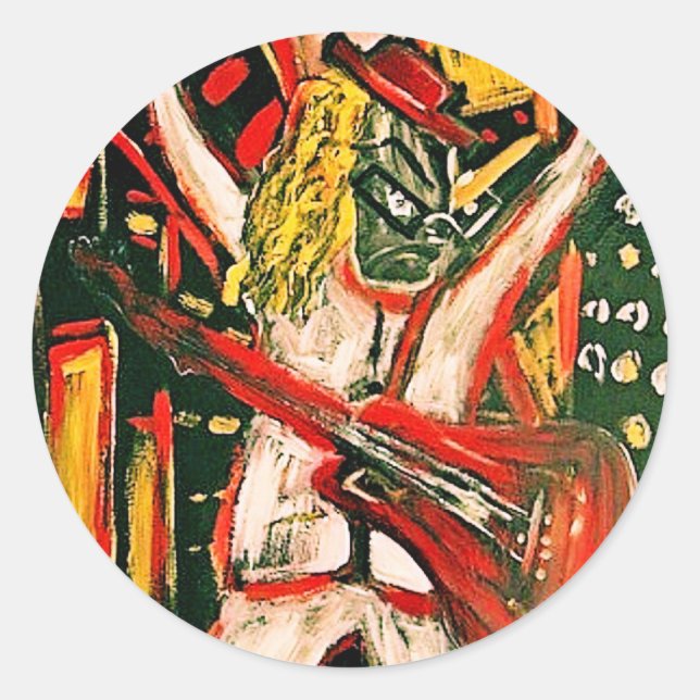ABSTRACT GUITARIST VII CLASSIC ROUND STICKER (Front)