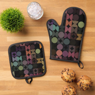 Abstract Half Circles Mod Op Fusion Art Pattern Oven Mitt & Pot Holder Set