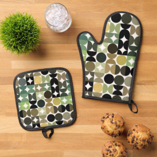 Abstract Half Circles Mod Op Fusion Art Pattern Oven Mitt & Pot Holder Set