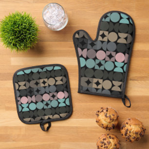 Abstract Half Circles Mod Op Fusion Art Pattern Oven Mitt & Pot Holder Set