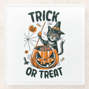 Abstract Halloween Cat Glass Coaster