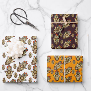 Abstract Hamsa Amulet (Hand of Fatima) Pattern Wrapping Paper Sheet