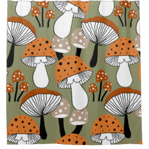 Abstract Hand Drawing Colorful Mushrooms Repeating Shower Curtain