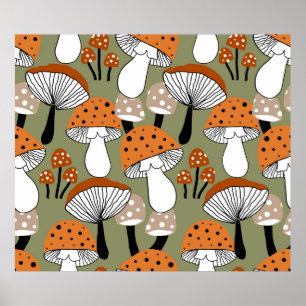 Abstract Hand Drawing Colourful Mushrooms Repeatin Poster