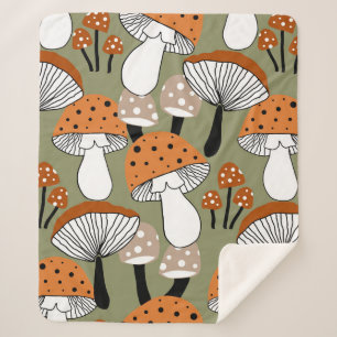 Abstract Hand Drawing Colourful Mushrooms Repeatin Sherpa Blanket