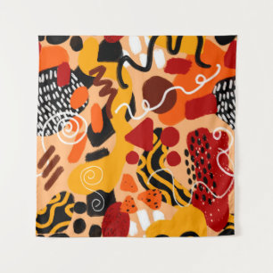 Abstract Hand Drawing Geometric Shapes Brush Strok Tapestry