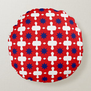 Abstract Hand Drawing Retro 70s Geometric Tile Cer Round Cushion
