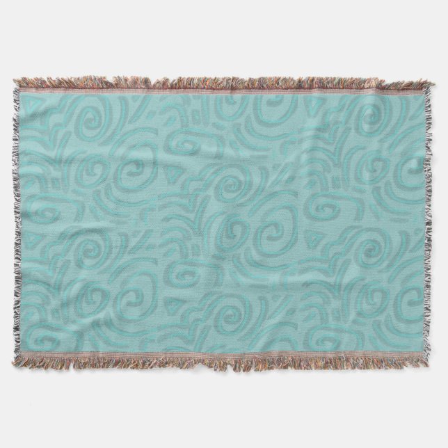 Abstract Hand Drawn Art Turquoise Throw Blanket (Front)