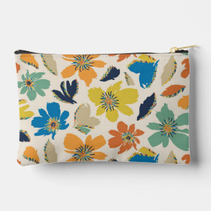 Abstract Hand-Drawn Boho Floral Pattern Accessory Pouch