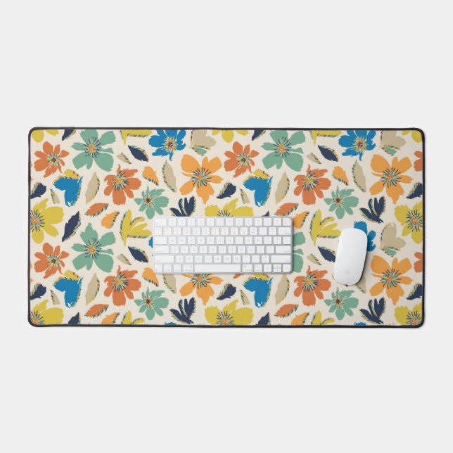 Abstract Hand-Drawn Boho Floral Pattern Desk Mat (Keyboard & Mouse)