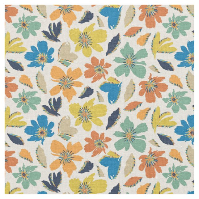 Abstract Hand-Drawn Boho Floral Pattern  Fabric (Close Up)