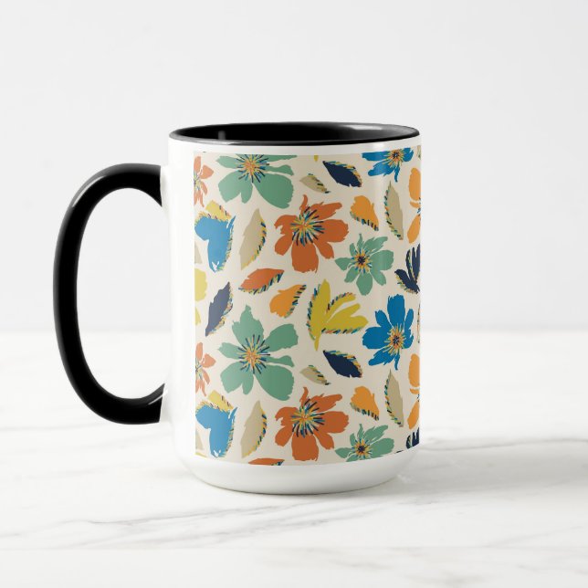 Abstract Hand-Drawn Boho Floral Pattern Mug (Left)