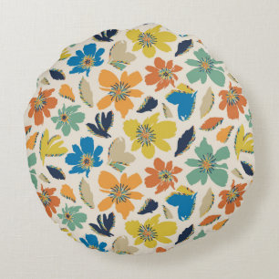 Abstract Hand-Drawn Boho Floral Pattern Round Cushion