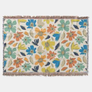 Abstract Hand-Drawn Boho Floral Pattern Throw Blanket