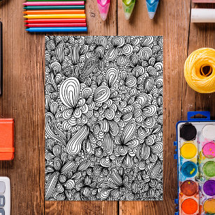 Abstract Hand Drawn Doodle Art Colouring Page  Poster