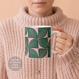 Abstract Hand Drawn Geometric Pattern Pink Green Coffee Mug