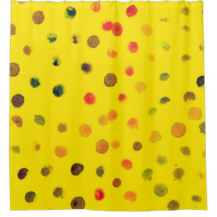 Abstract hand drawn image with multicolor dots on  shower curtain