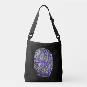 Abstract hand drawn modern black blue pattern art crossbody bag