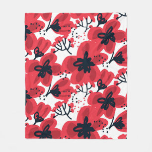 Abstract hand drawn red flowers seamless pattern fleece blanket