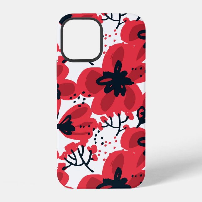 Abstract hand drawn red flowers seamless pattern iPhone case (Back)