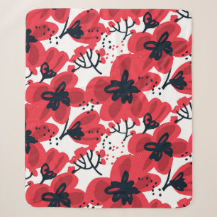 Abstract hand drawn red flowers seamless pattern sherpa blanket
